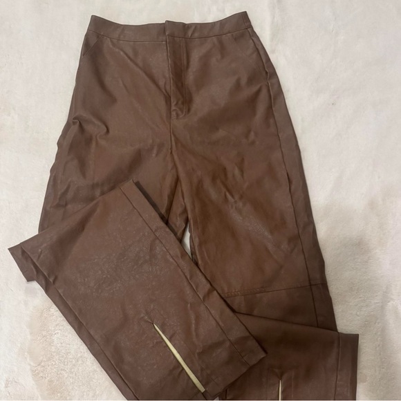 Brown Faux Leather Pants - Picture 1 of 2